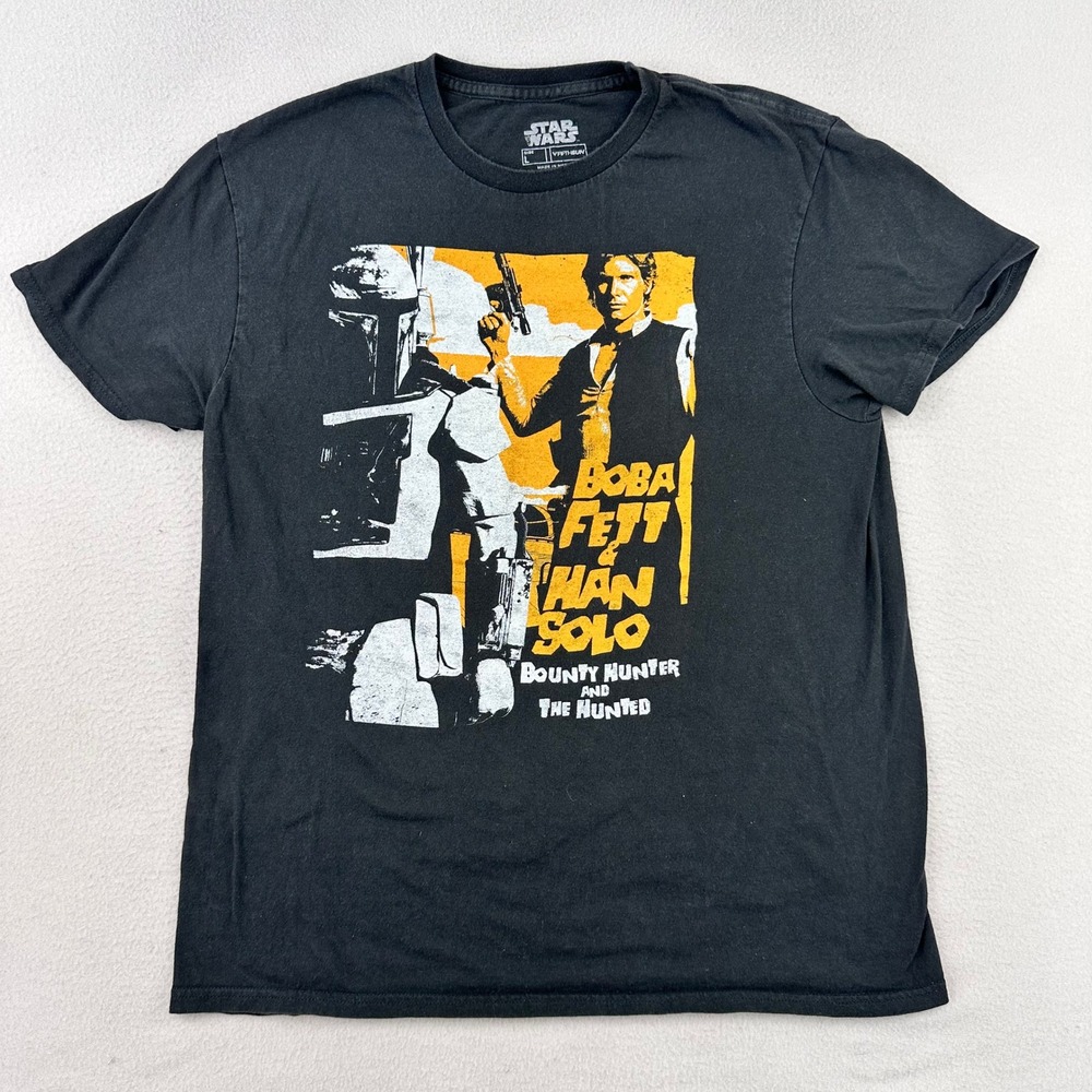 Star Wars Graphic T-Shirt Mens Large Black Han Solo Boba Fett Bounty Hunter Tee